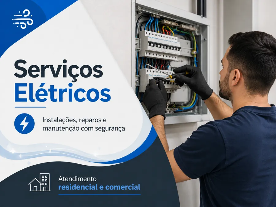 Serviços elétricos da TecnoLar em Patos de Minas MG: quadro de distribuição, disjuntores, tomadas e instalação de sistema de segurança